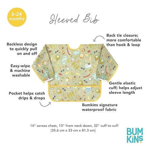 Miniatura 11 de Bumkins - Babero con mangas - Para niños y niñas, bebés y niños pequeños de 6 a 24 meses - Ligero, duradero, impermeable - Babero de manga larga -
