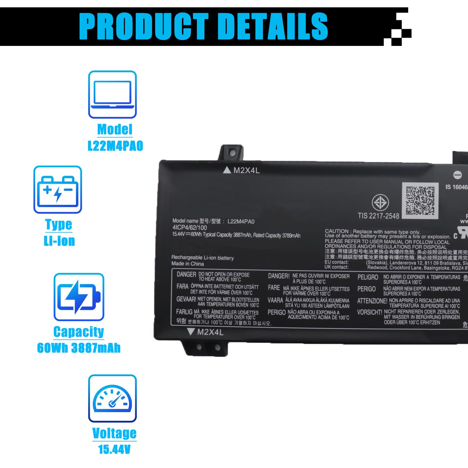 Amazon.com: AOMKA L22M4PA0 SB11N46017 Laptop Battery Replacement Amazon.com: AOMKA L22M4PA0 SB11N46017 Laptop Battery Replacement