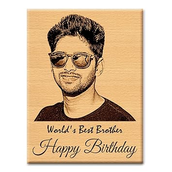 GFTBX Gifts for Brother - Personalized Engraved Wooden Frame with Photo and Carved Message Worlds Best Brother | Birthday Gift for Brother | Photoframes for Bday Gift (Wood, 5x4 Inches)