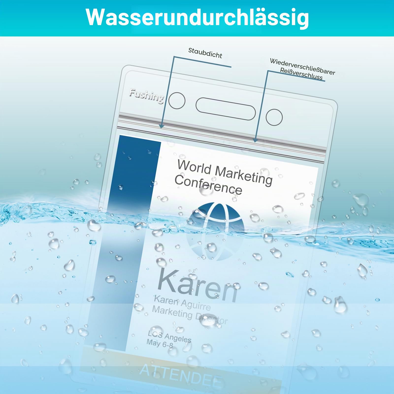 Fushing 100 PCS Klar Wasserdicht Plastikabzeichenhalter Namensschild Abzeichen ID-Kartenhalter (XXL)