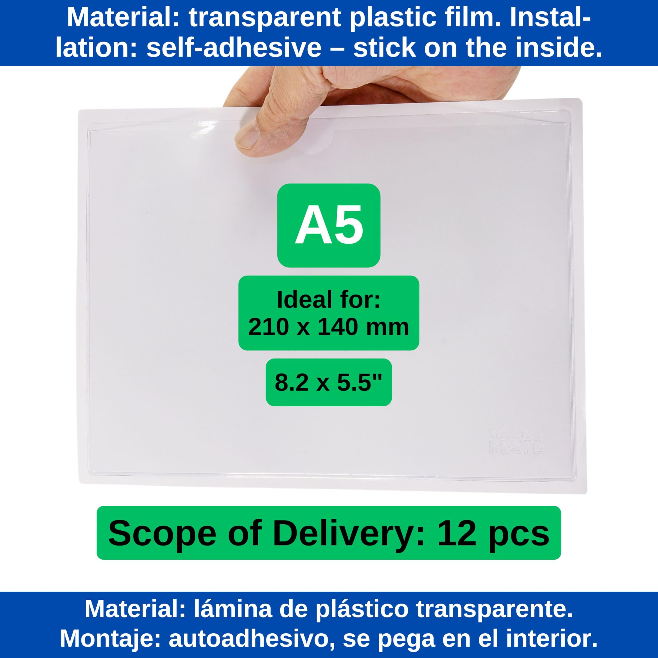 Bolsa adhesiva para parabrisas, 12 pzs, tamaño DINA5, 220 x 160 mm, en transparente, soporte de permiso de estacionamiento para pegar, sobre autoadhesivo permiso de estacionamiento de residente