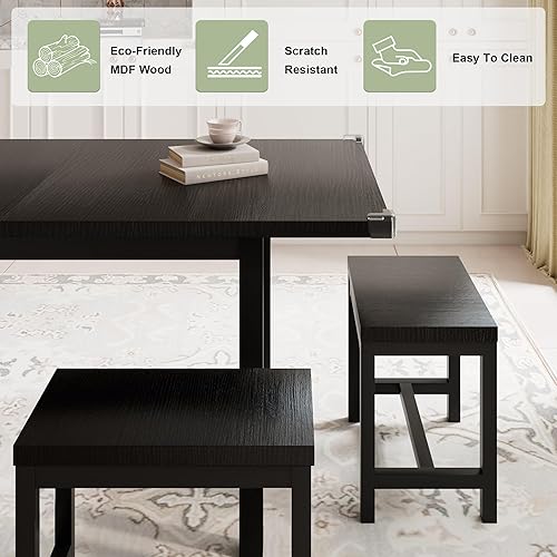 Miniatura 5 de Feonase Juego de mesa de comedor de 7 piezas con 6 taburetes, juego de mesa de cocina grande extensible de 63 pulgadas para 4 a 8, mesa de comedor