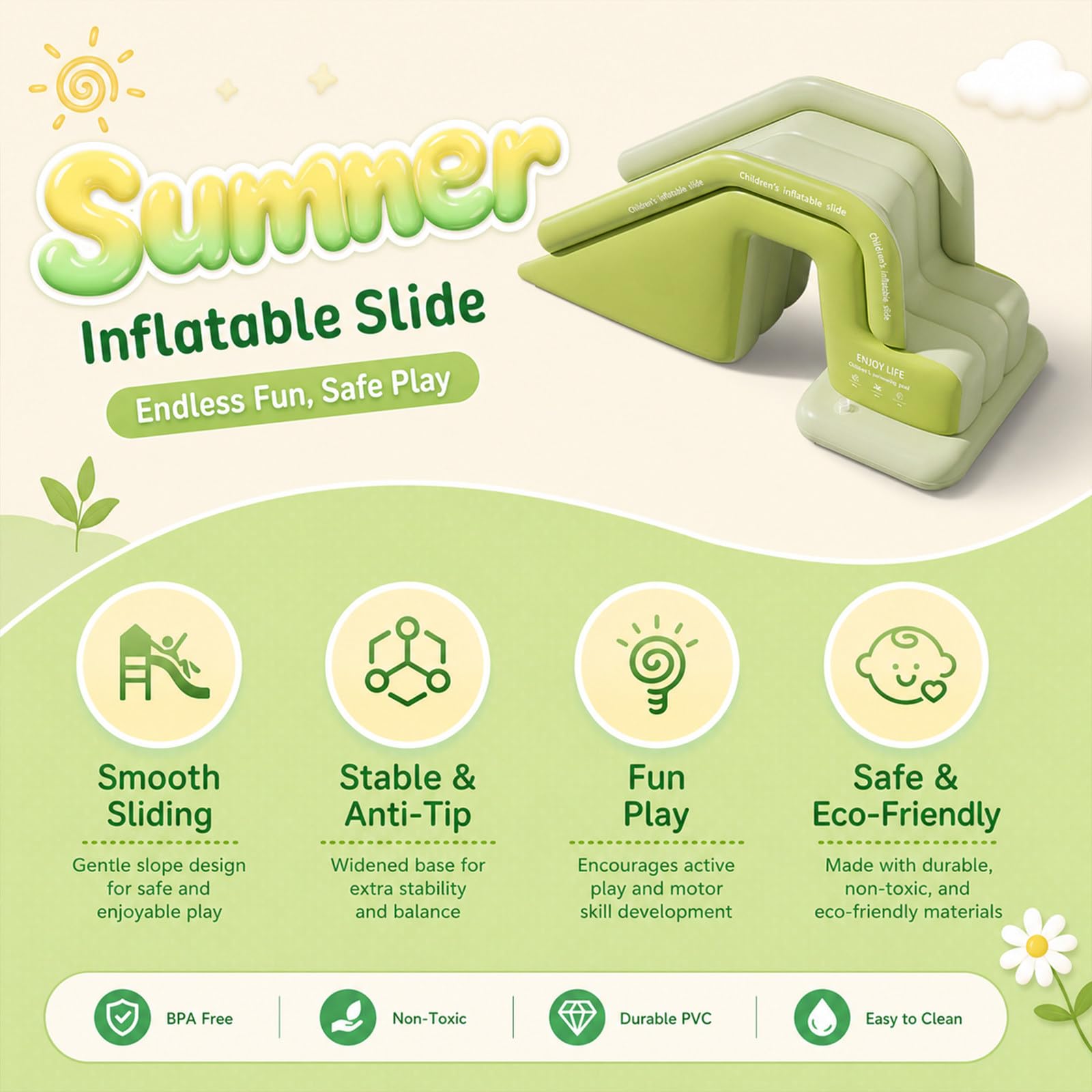 Scivolo Gonfiabile per Piscina, per Piscina con Ampia Base Riempibile con Acquam per Bambini, Include Una Pompa d'Aria elettrica, Ideale per Il Gioco All'Aperto Stagionale Green