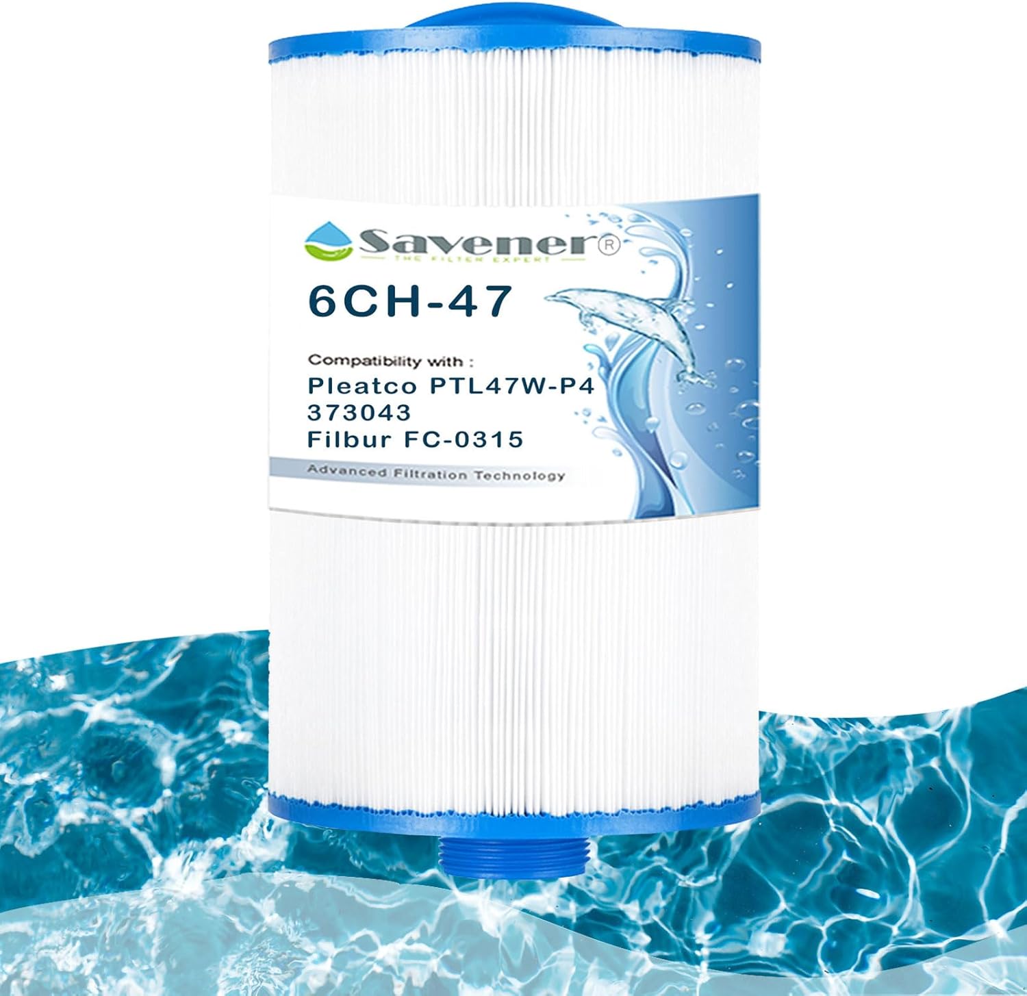 Savener® 6CH-47 Hot Tub Spa Filter Cartridge, Replaces Unicel 6CH-47, 373043, Filbur FC-0315, PTL47W-P4, 47 Sq. Ft, 1 Pack