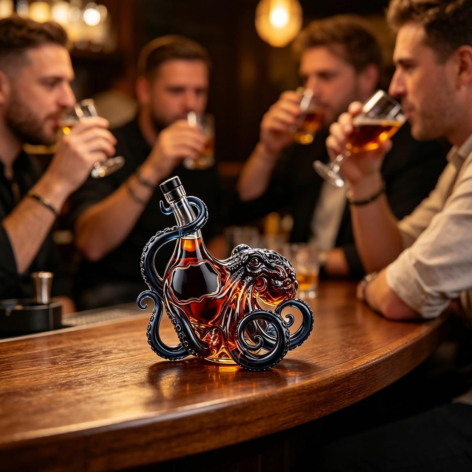 Kraken Bouteille en verre borosilicate 3D en forme de pieuvre de rhum Kraken 350 ml, carafe à décanter, sculpture de décoration marine nautique, décoration de bar, cadeau de collection pour homme et