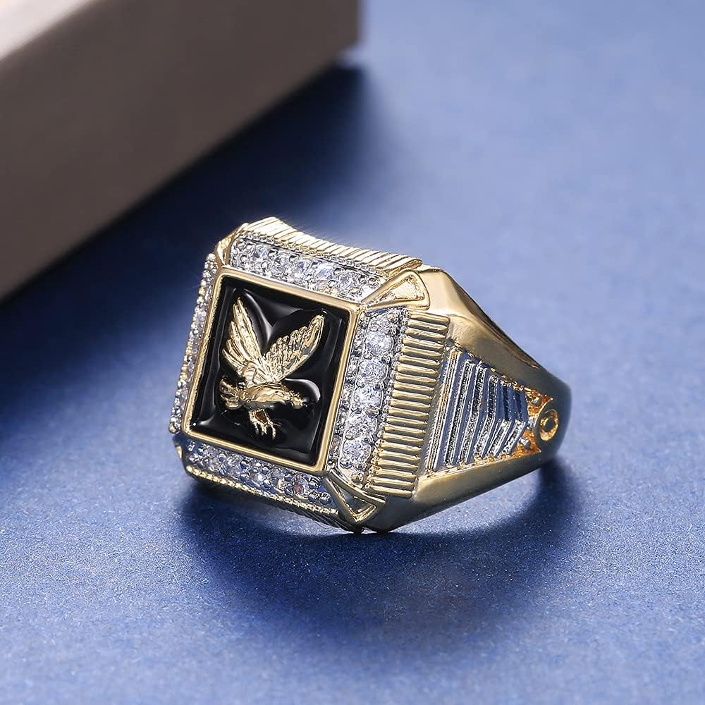 10K Gold Eagle Signet Ring for Men 10K/14K/18K Real Yellow Gold Moissanite American Ring for Men Mens Ring for Engagement Fathers Day US Size 4-18 - Image 4
