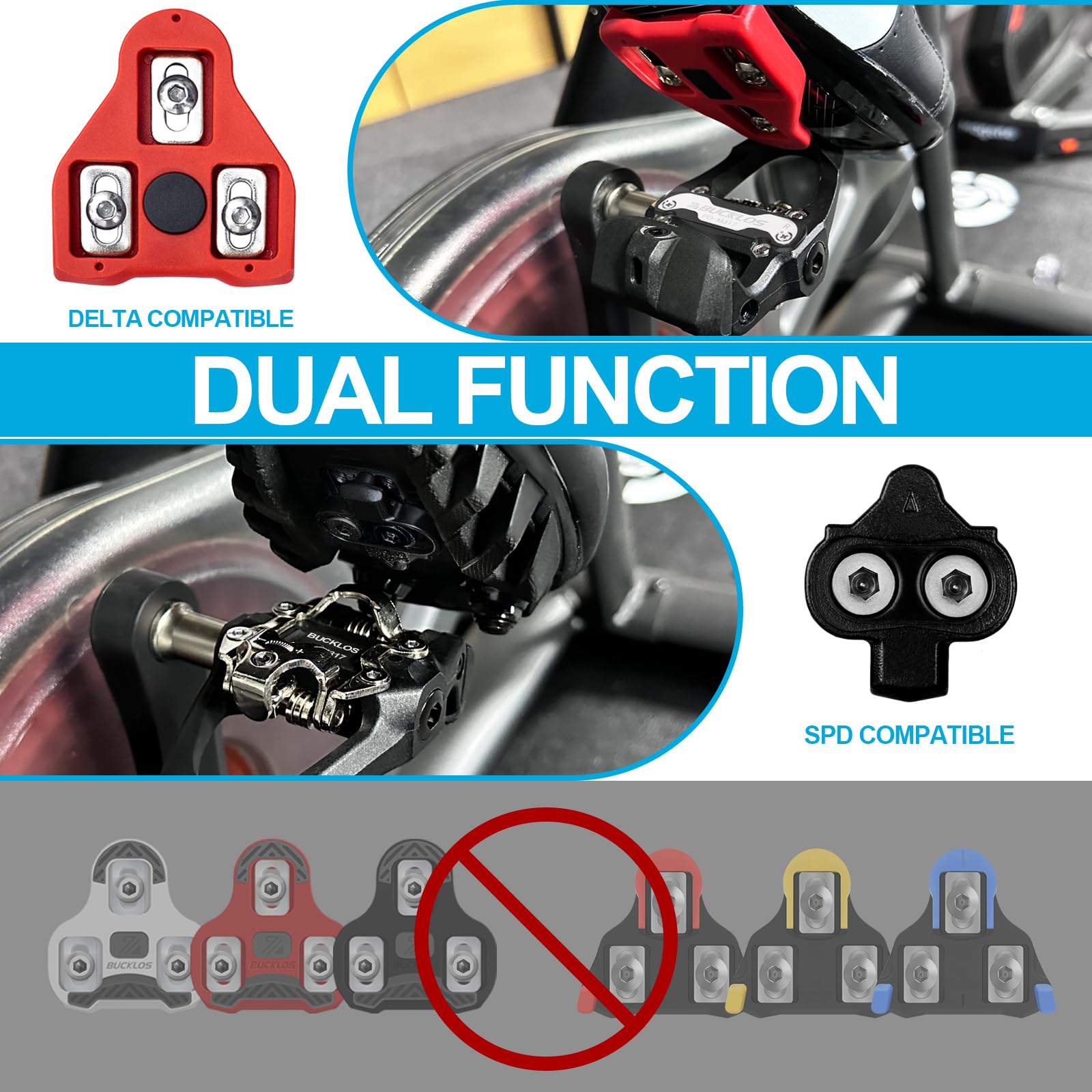 delta-compatible clip-in pedals BUCKLOS Exercise Indoor Bike Clip with Cleats for Fitness Spin Bike 3D Mountain Bike ZHU419 whether on your indoor prop Color:Gloss Lagoon Blue