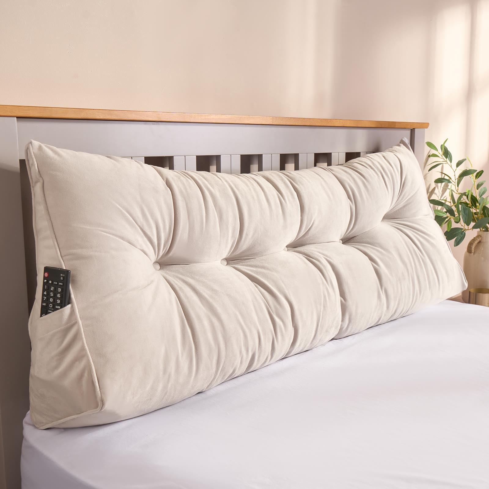 OHS Wedge Pillow for Bed Adult, Headboard Pillow Triangular Backrest Reading Pillows Soft Cosy Bolster Upright Pillows for Sleeping Sofa Bed Positioning Back Lumbar Support Cushion, Natural