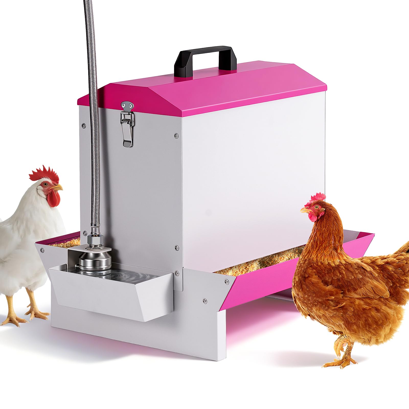 Mangeoire et abreuvoir automatique poule avec distributeur nourriture métal 5 KG sur pied