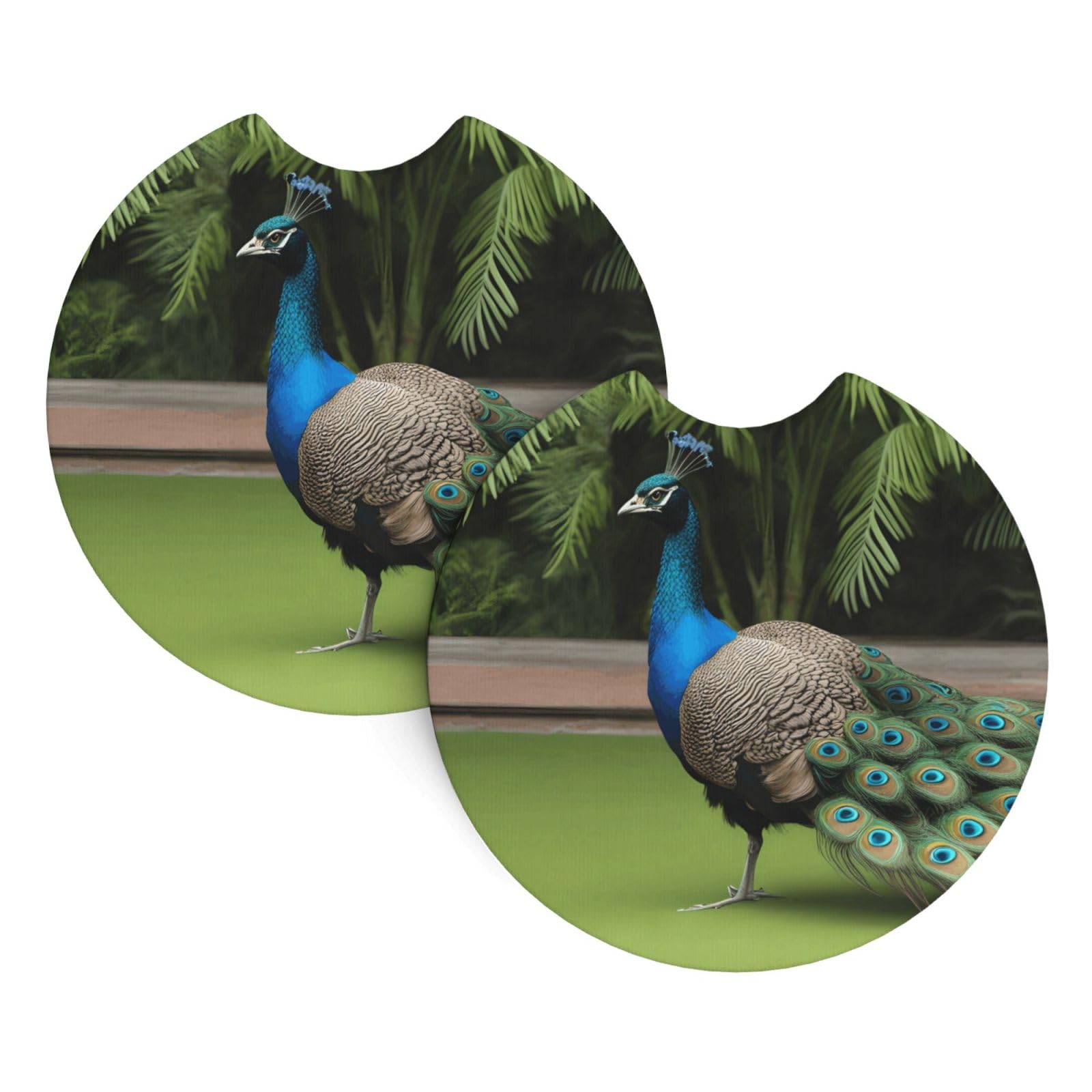 Peacocks Printing Car Coasters 2 Pack - Durable Waterproof, Odorless, Easy to- Interior Car Accessories for Women and Menon
