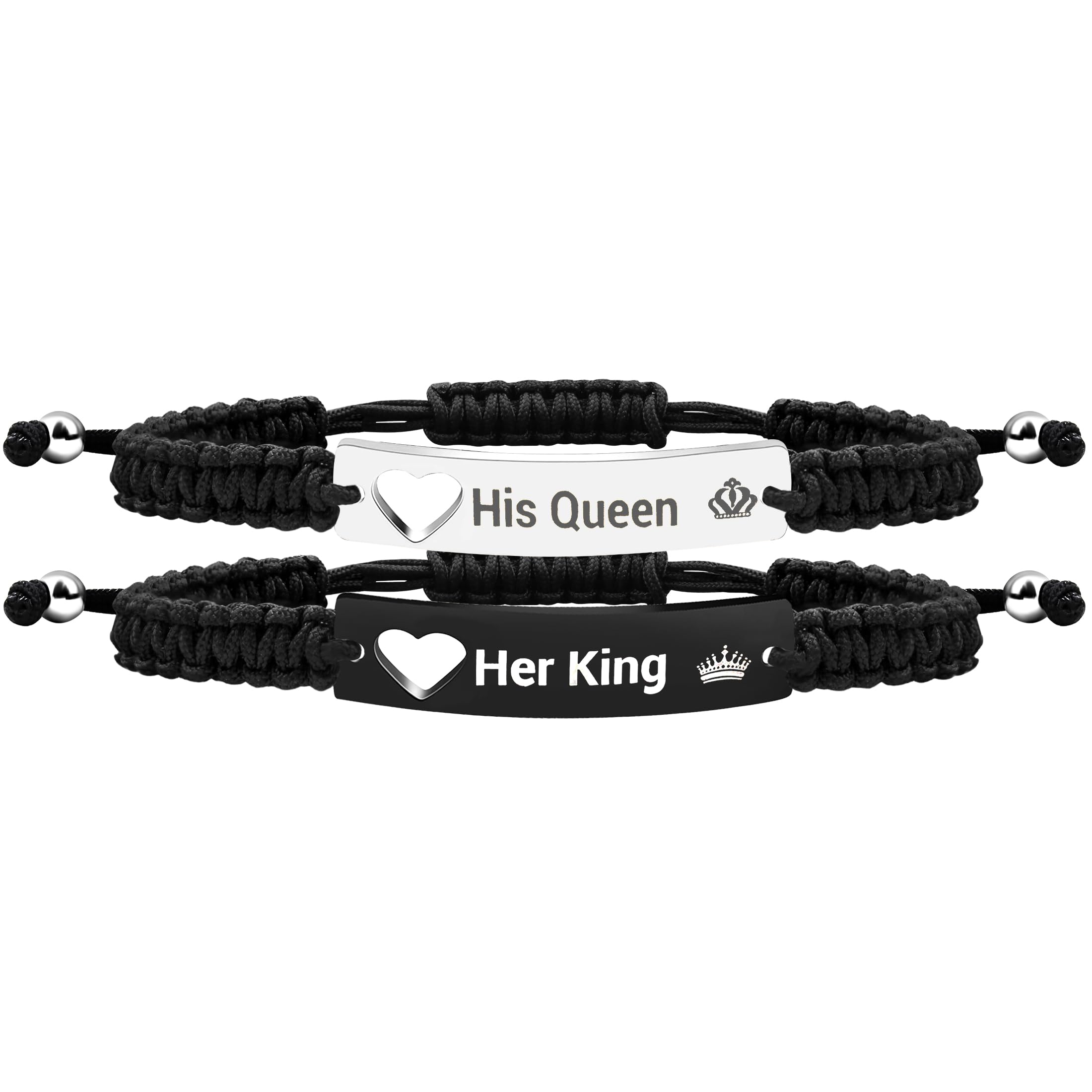 Mayfaith Couple Bracelet for Men Women, White and Black Stainless Steel Engraved Love Jewelry for Wife Husband 2pcs Handwoven Bracelets （Customizable）