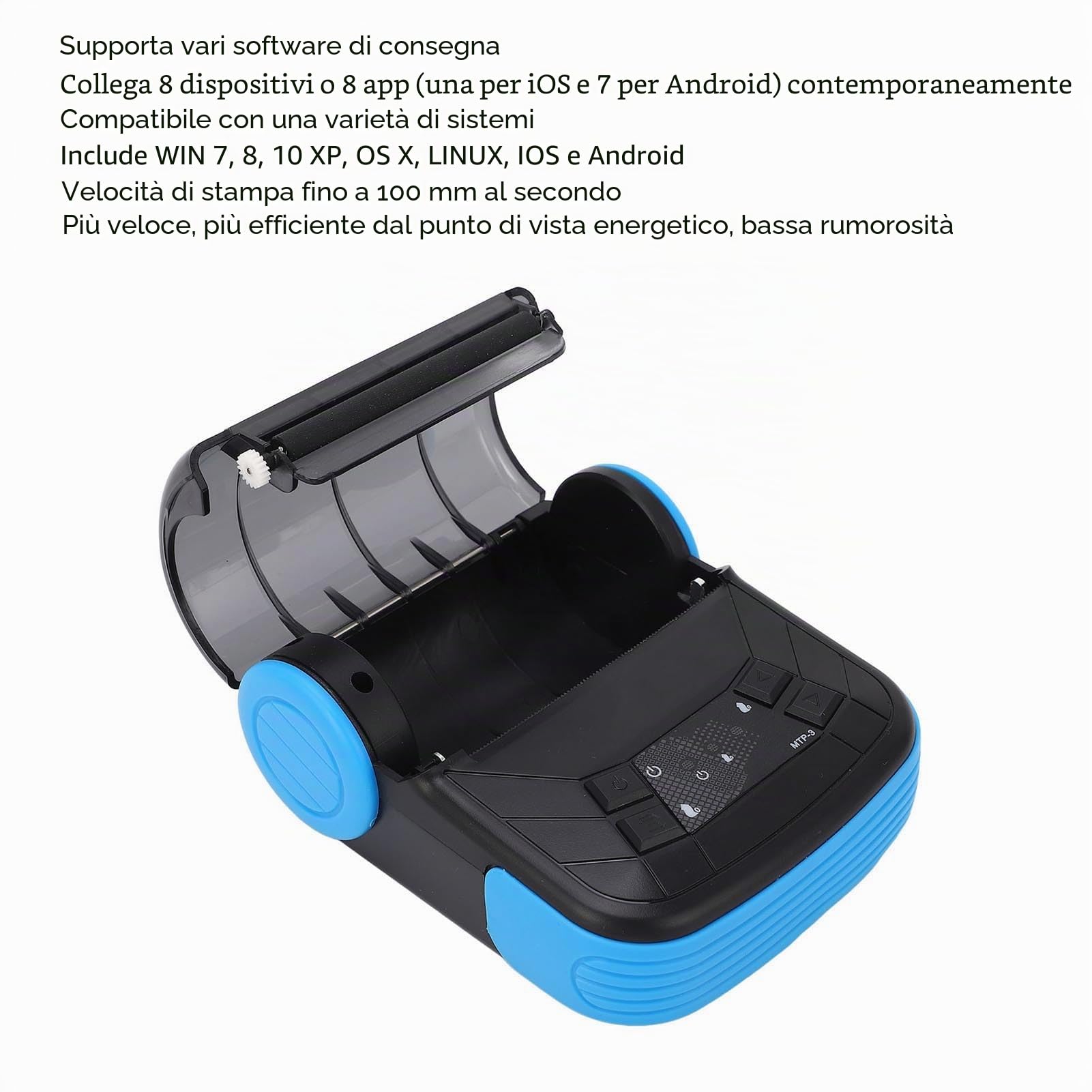 Stampante termica Bluetooth portatile 80 mm ricevuta, fattura, fattura, stampante POS, stampa con smartphone tramite Bluetooth, compatibile con IOS Android