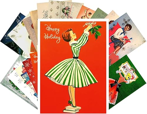 PIXILUV Tarjetas de felicitación de Navidad vintage, 24 piezas, juego de postales de reimpresión de mamá y esposa