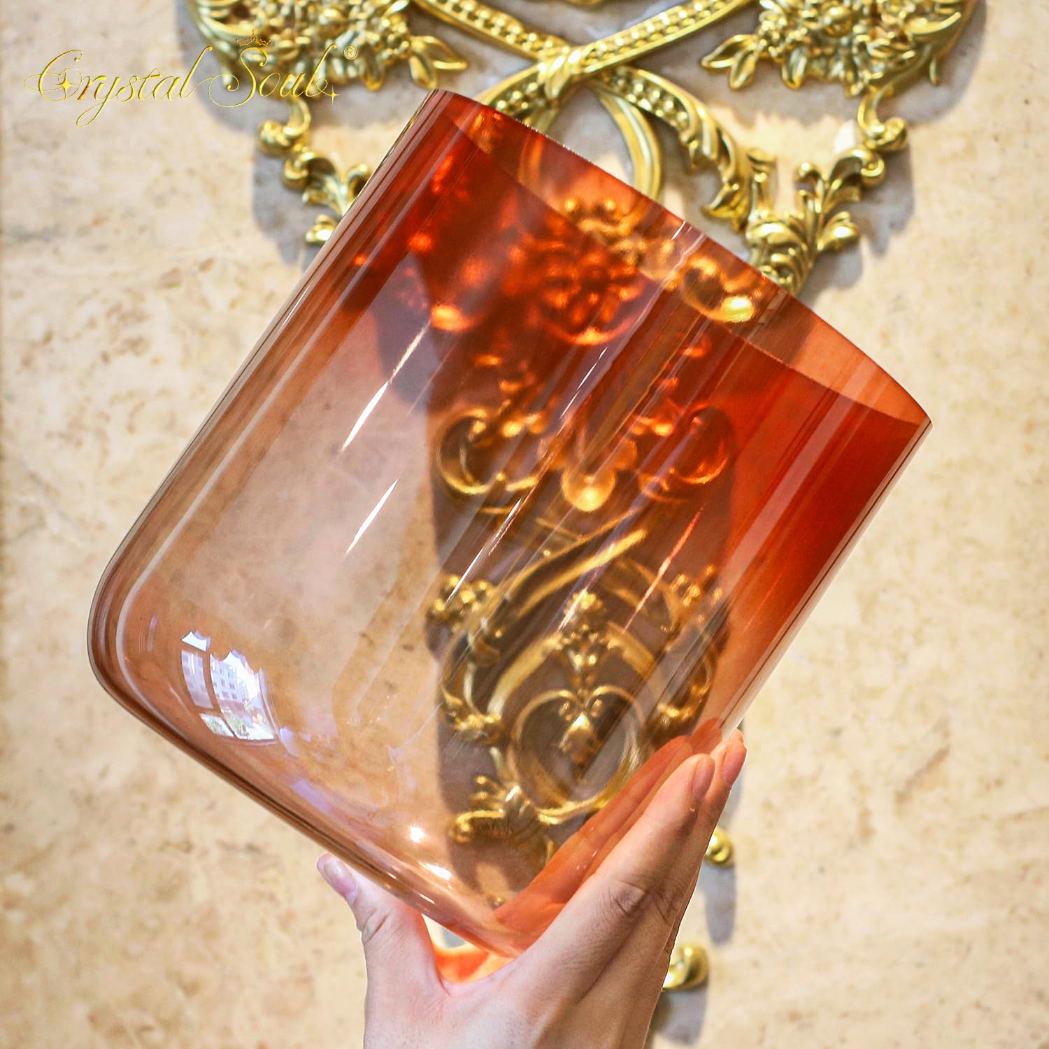 Crystal Soul - Campana tibetana in cristallo rosso sfumato, 17,8 cm