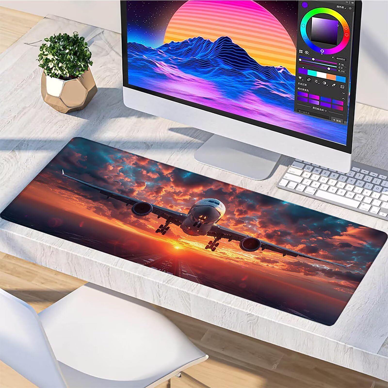 Tappetino Mouse Rosso, Tappetino Mouse XXL 1200x600 mm, Gaming Mouse Pad con Base in Gomma Antiscivolo, Gaming Mousepad Migliora Precisione e Velocità, Accessori Scrivania, Regalo, Aereo 9-7707