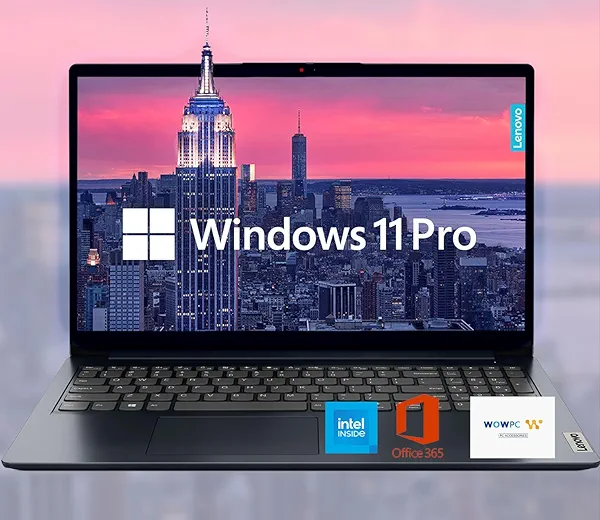 Lenovo IdeaPad 15.6" HD Anti-Glare w/ 1 Year Microsoft 365, 8GB RAM, 128GB SSD, Windows 11 Pro, WiFi 6, HDMI, USB-C, Intel Processor, SD Card Reader, Up to 9.5 Hours Battery Life, w/WOWPC USB