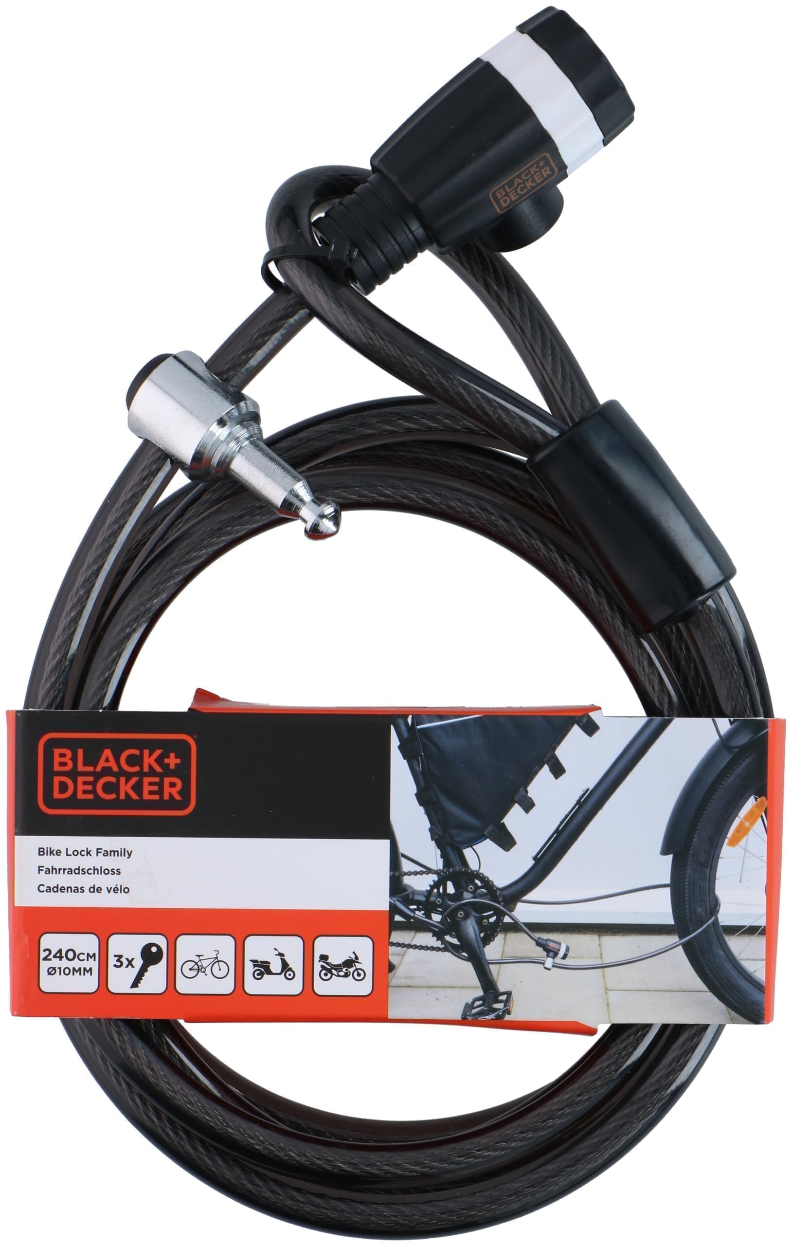 BLACK+DECKER Kabelschloss BXCHBL7005 - Familien Fahrradschloss - Geeignet für Fahrrad, Motorrad und Roller - Länge 240 CM