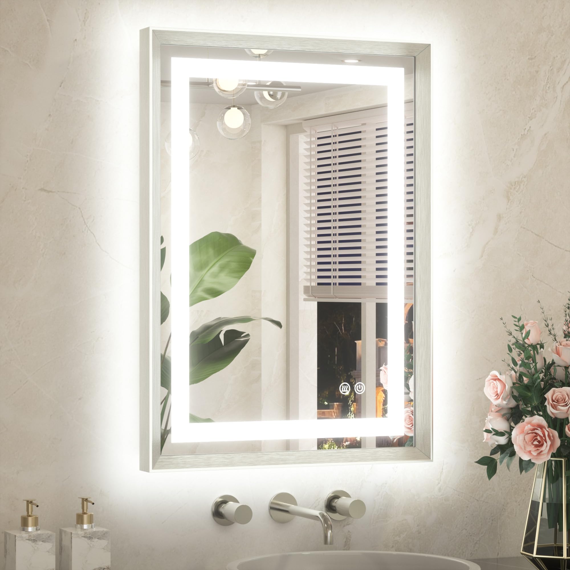 Photo 1 of TETOTE 20" x 28" LED Bathroom Mirror, Brushed Nickel