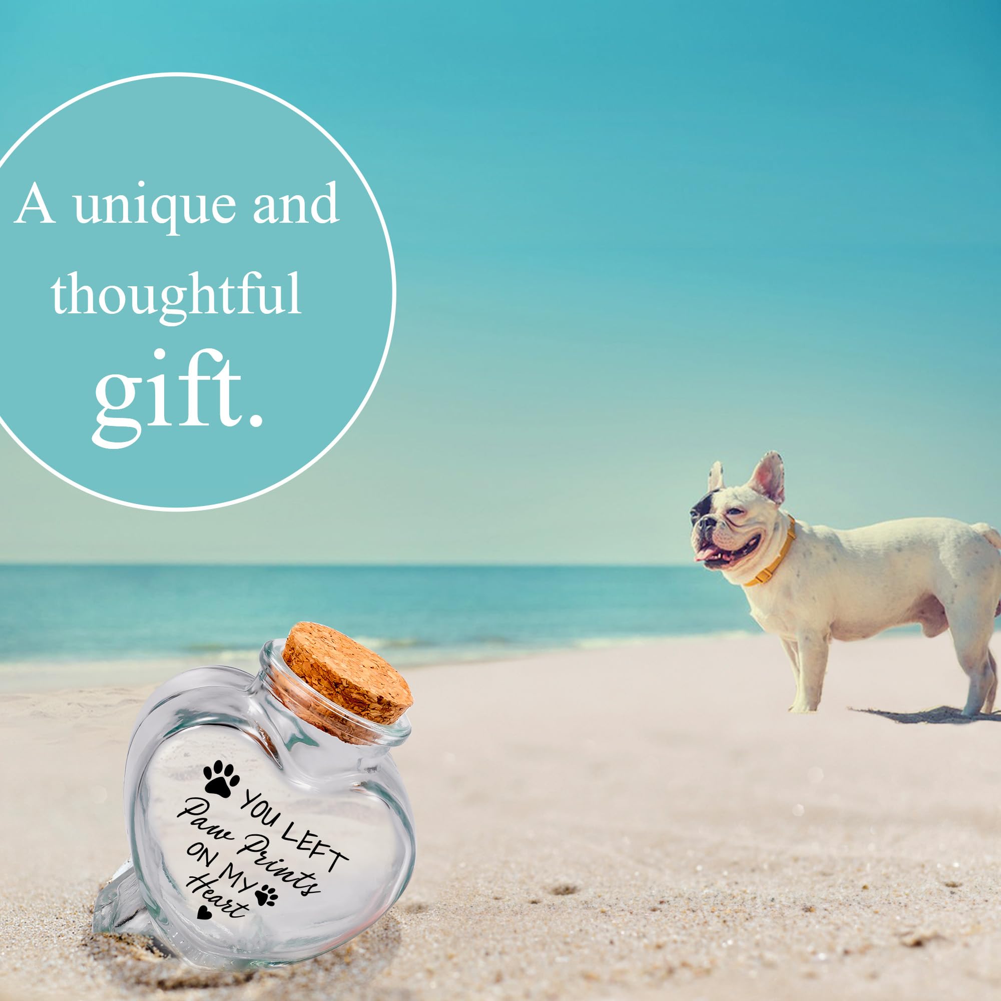 2 Pcs Memorial Bottle for Pet Hair Memorial Urns Glass Bottles for Pet Ashes Pet Fur Keepsake Jar Sympathy Gifts for Loss of Dog Cat (1pc No longer+1pc You Left Paw Prints) - Image 2