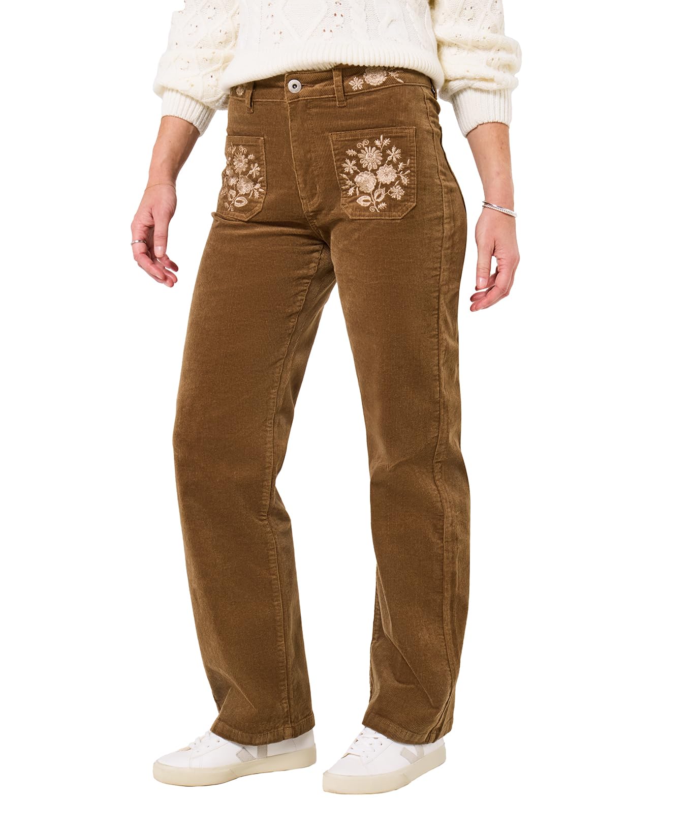 Joe Browns Womens Embroidered Mocha Stevie Trousers Corduroys, Brown, 18 UK