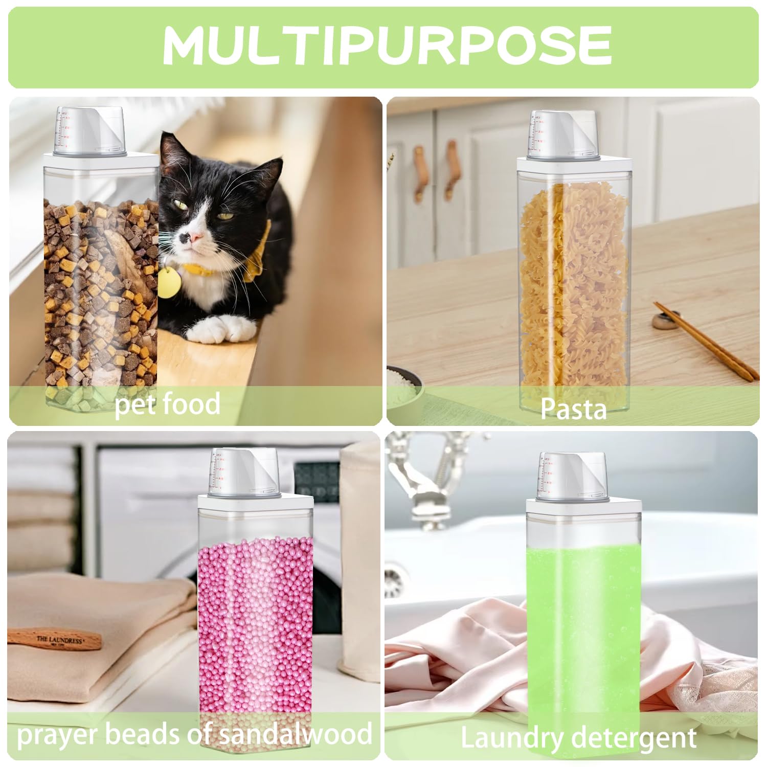 2 contenitori per detersivi da 1500 ml, con misurino, detersivo in polvere, dispenser ermetico, contenitore per detersivi