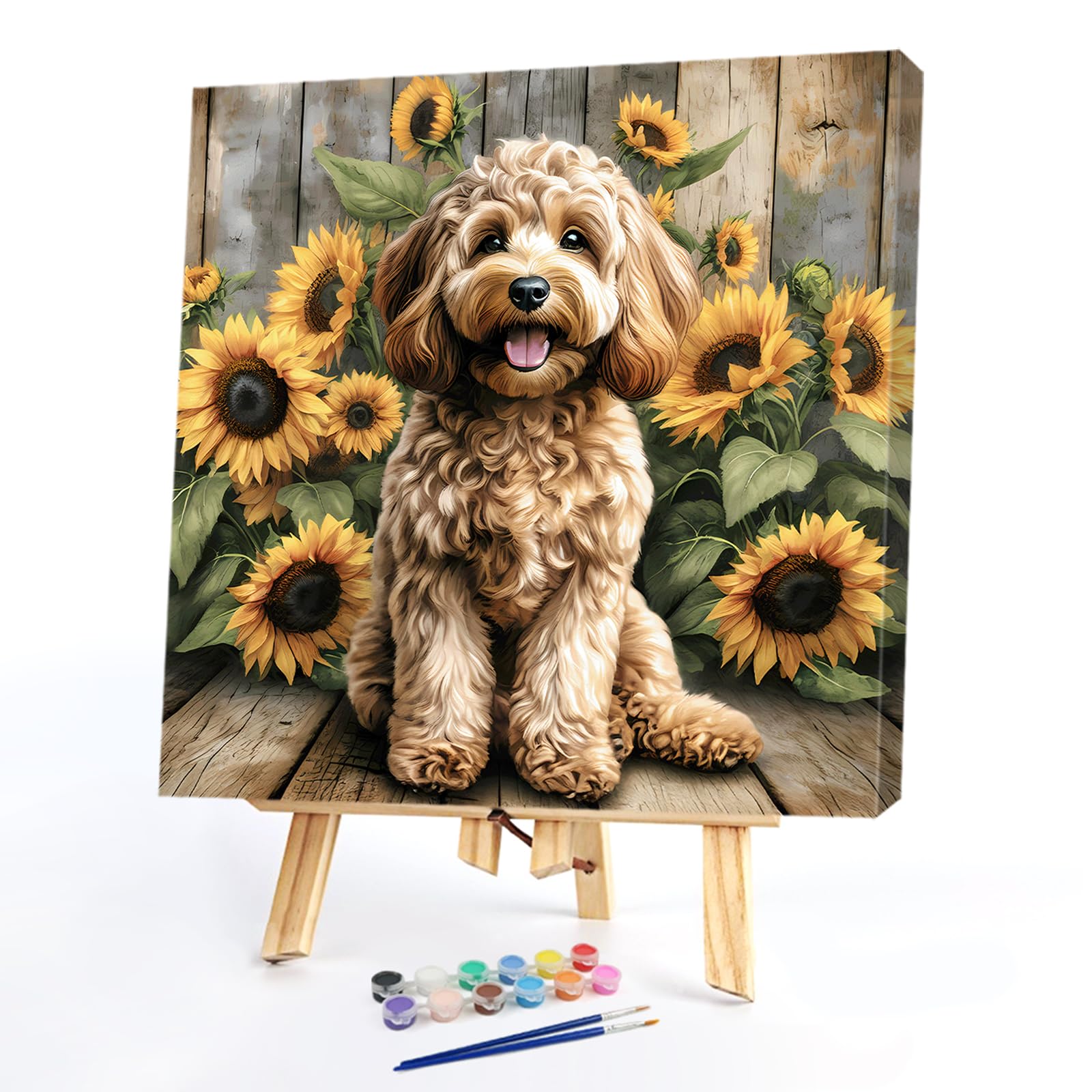DIY Sunflower Puppy Paint by Numbers Kits Drawing Paintwork on Canvas 40x40cm Without Frame Canvas Oil Painting Number Painting on Canvas 15.75x15.75inch Without Frame for Adults Beginner Home