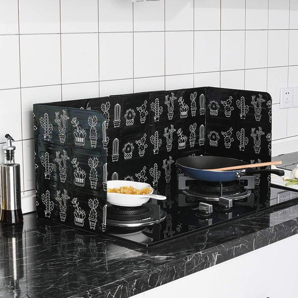 QINGCHU Aluminium Foil Wall Oil Splash Guard Gas Stove Sign Oil Splatter Screen, black