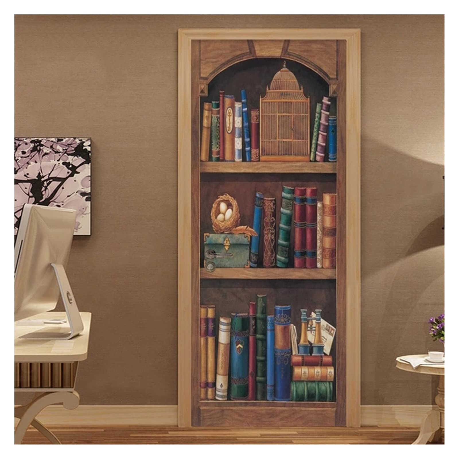 Autocollant de porte 3D étanche 90x200cm en PVC auto-adhésif motif étagère