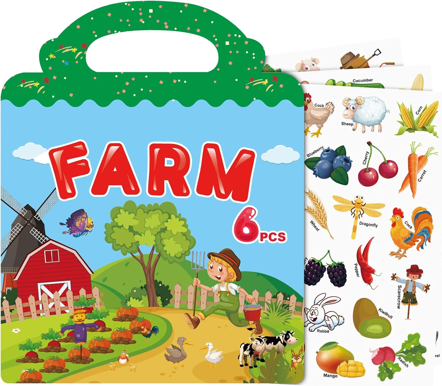 218 PCS Farm Reusable Sticker Books for Kids 24, 6 Sheets Reusable