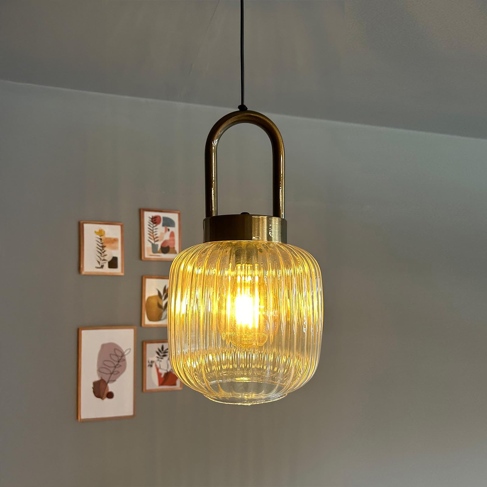 bamyum Mopa Hanging Lamp Glass, Pendant Light 20 cm, Modern Metal Kitchen Island Lights, E27 Glass Lamp Shades, Hanging Light for Living Room and Dining Room, Industrial Pendant Light