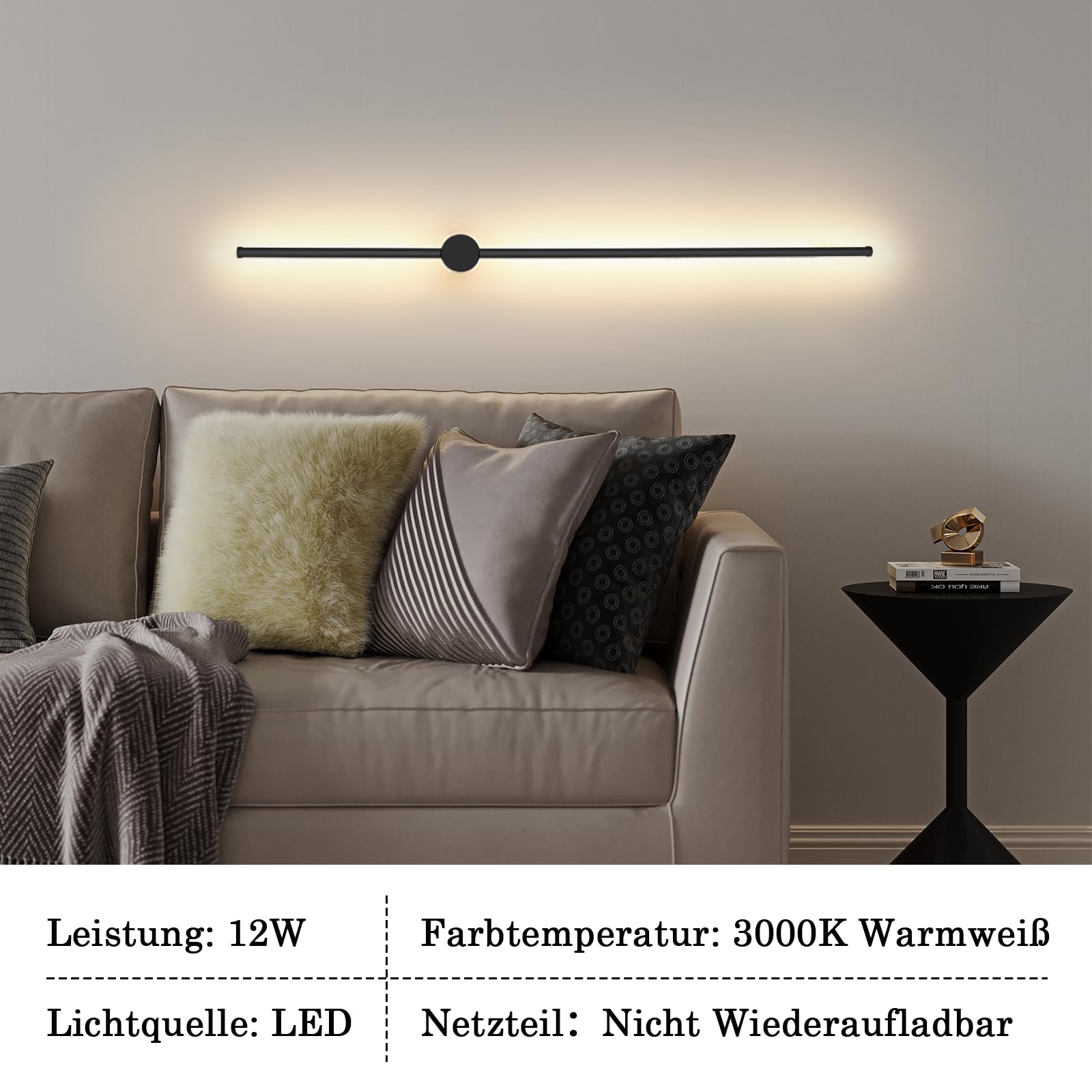 ZMH Wandlamp binnen LED Wandlamp Zwart - 100CM Moderne wandverlichting dimbaar 15W Ganglamp Wand Up and Down lampen binnen voor slaapkamer woonkamer gang trappenhuis hotel