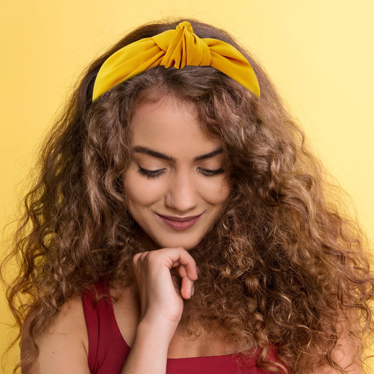 イエロー ヘッドバンド 結び目 ヘッドバンド トップ ノット ヘッドバンド 無地 ヘアバンド 女性用