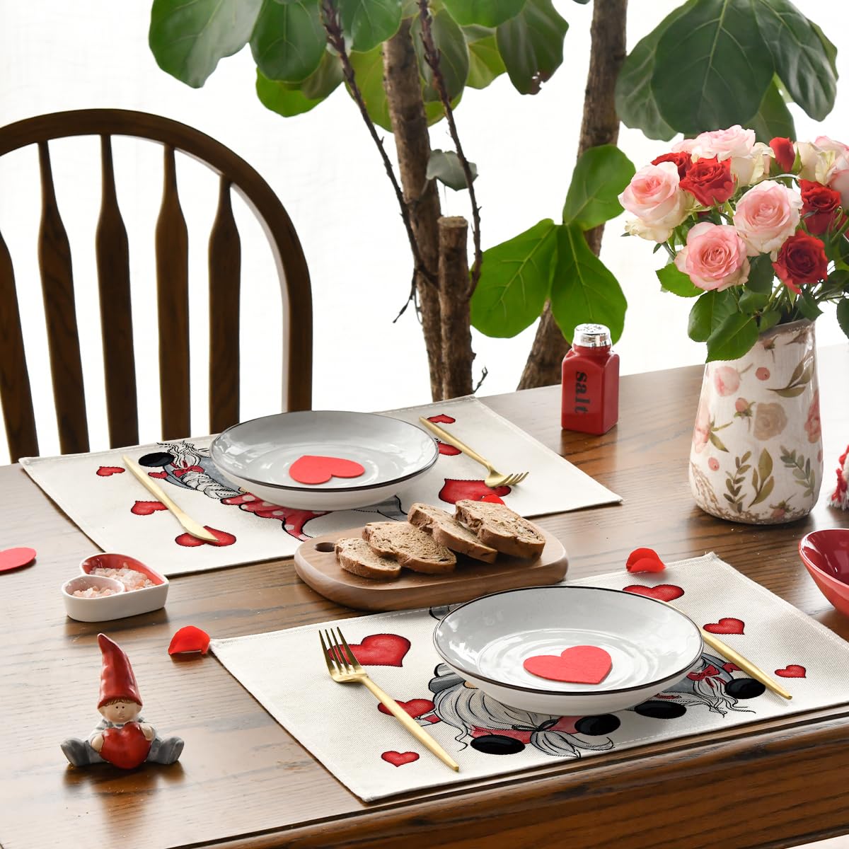 Set 4 Tovagliette Love Herz Gnom | 30x45 Cm | Per San Valentino E Feste | Poliestere Lavabile - Foto 4