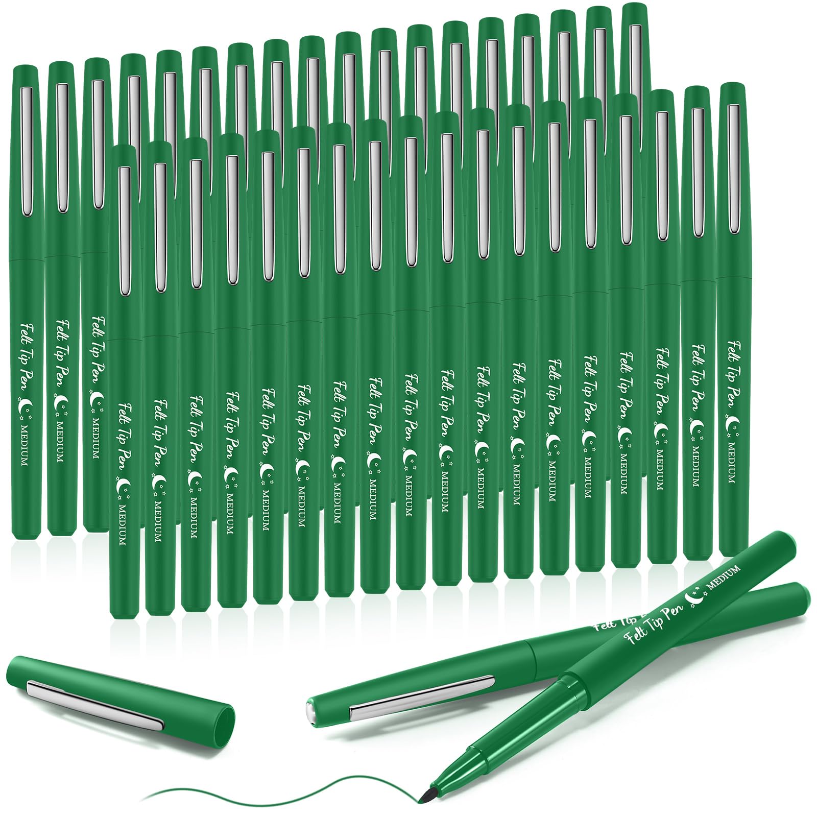 Fuyoooo 36 Pcs Green Felt Tip Pens Bulk,Quick Dry, 0.7 mm Medium Point