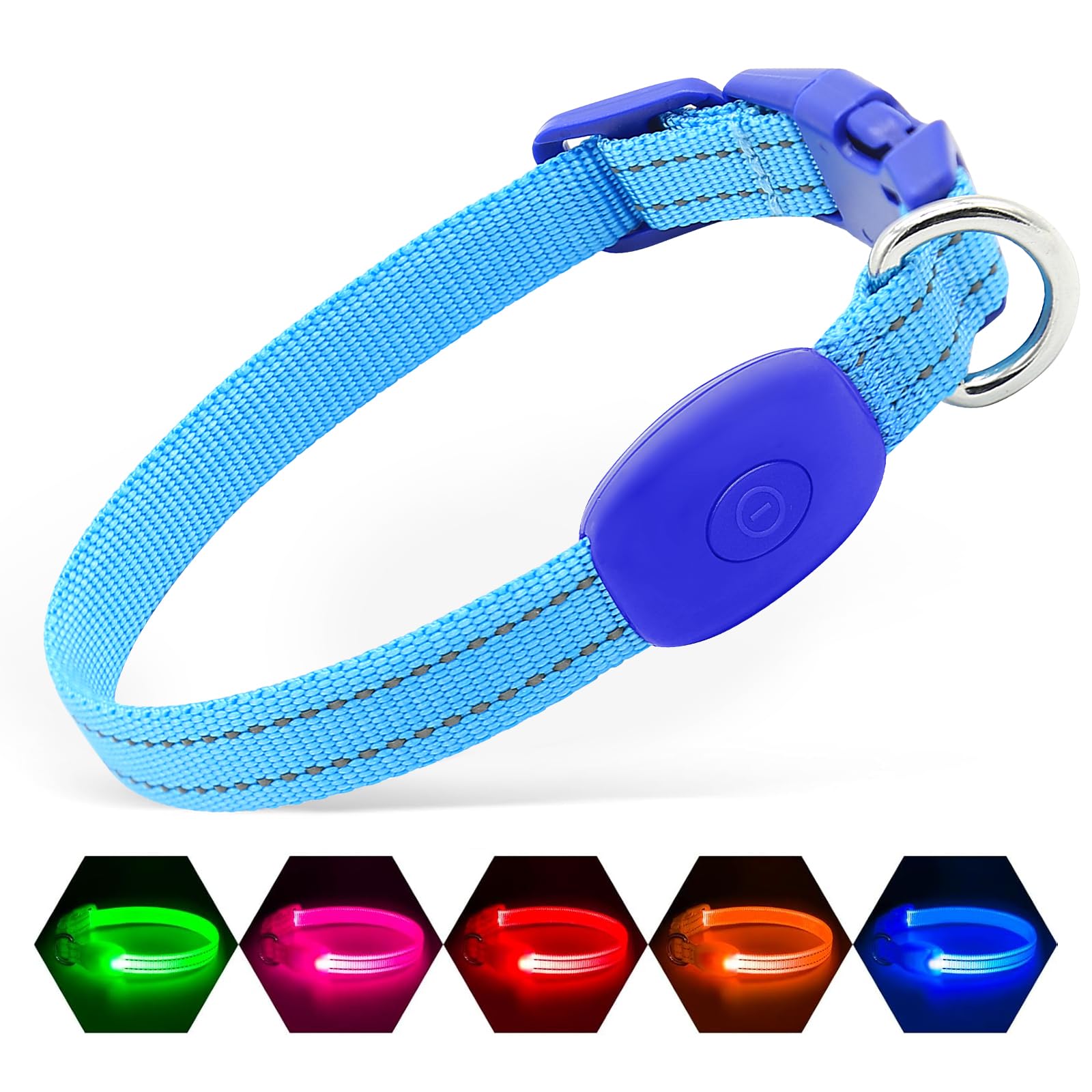 Illumifun LED Collar for Small Dogs - USB Rechargeable Dog Safety Collar Light, Adjustable Nylon Webbing Light Up Collar for Your Pups (Blue, X-Small)