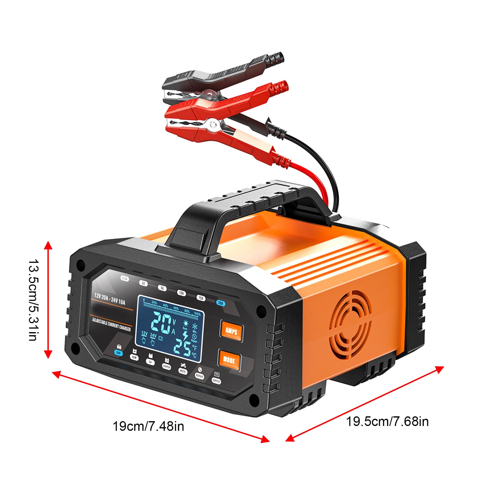 Tbest Ładowarka 12V 20A 24V 10A, Inteligentna Automatyczna ładowarka Podtrzymująca Akumulator z Trybem Naprawy Akumulatorów Samochodowych Motocykli Ciężarówek łodzi (wtyczka UE)