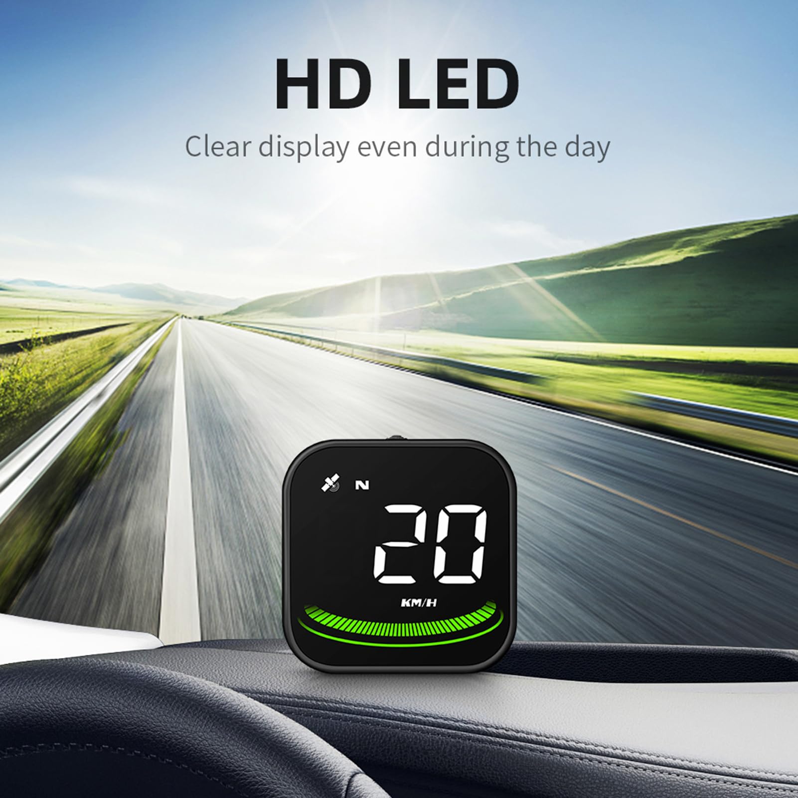Shkalacar Head-Up Display for Car, Car GPS HUD with Displays Speed, Compass, Number of Satellites, Kilometer Mile Toggle