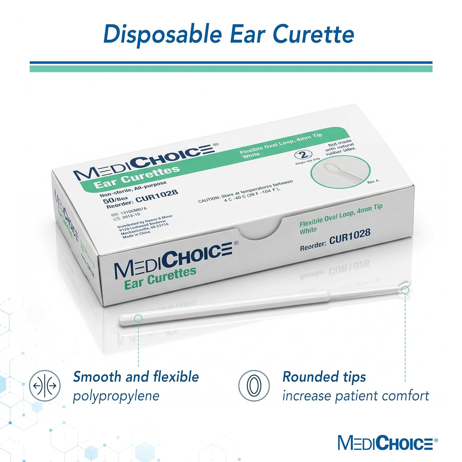 MediChoice Disposable Ear Curette, Single-Use, 4 Millimeter Tip, White, 1314CUR1028 (Box of 50)