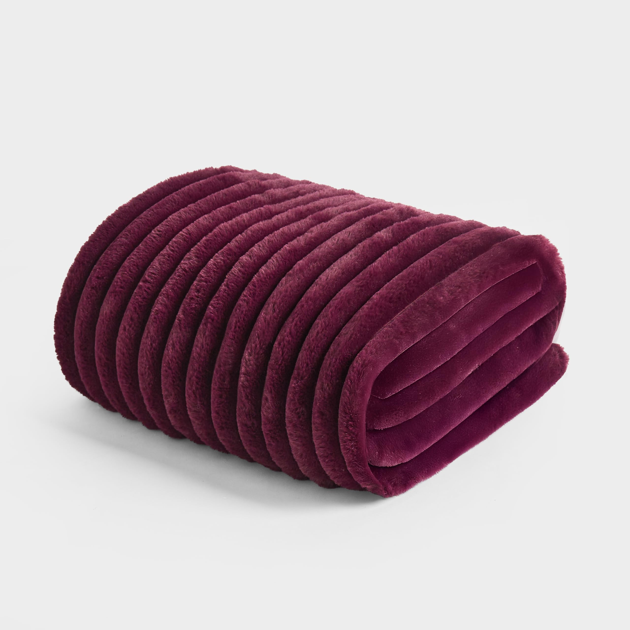 OHS Throws for Sofas Bed Thick Ribbed Faux Fur Blanket, Burgundy 150x200cm