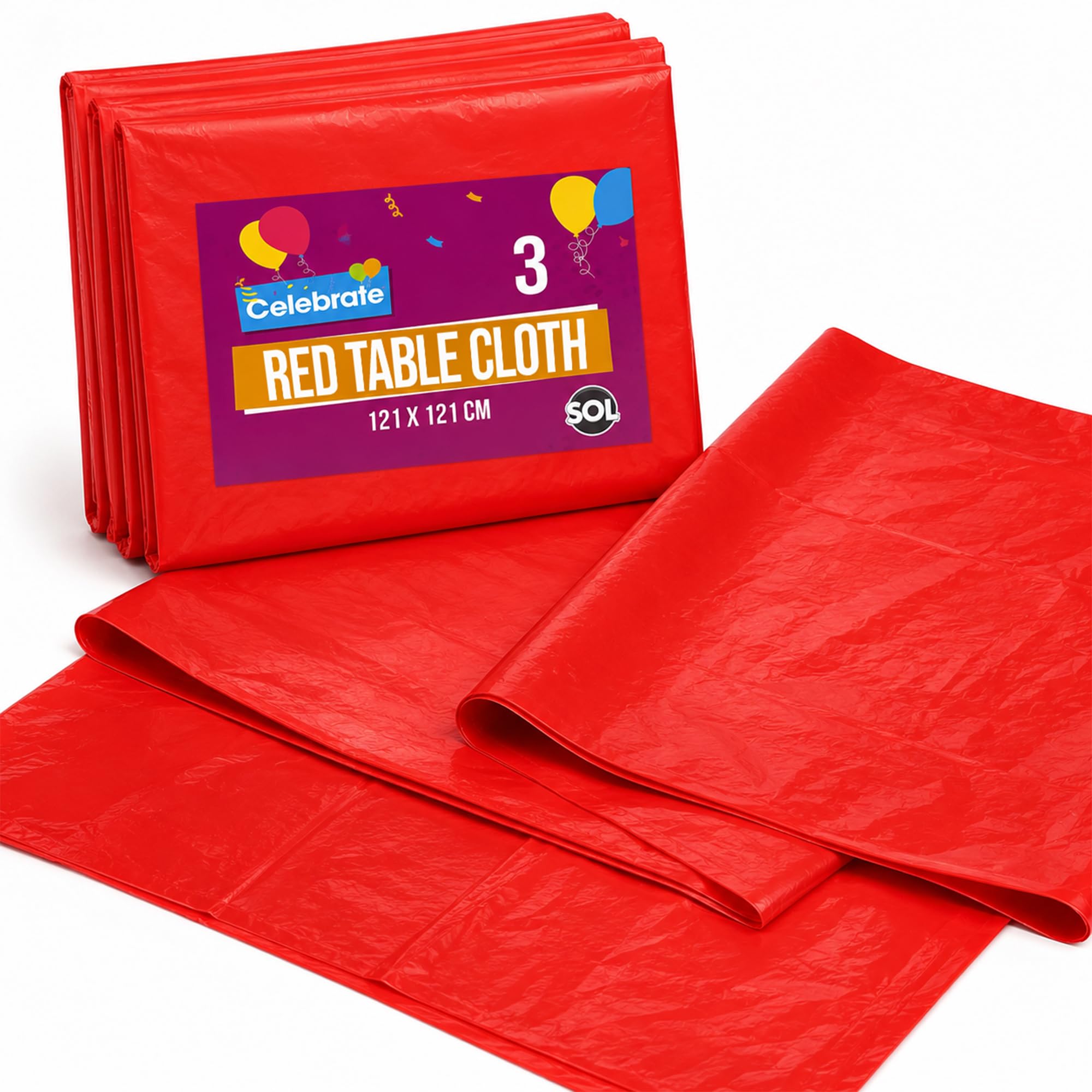 B&Q -  3Pk Red Table Cover 121 X 121Cm Red Table Cloth Party Disposable Red Plastic Table Cloth Party