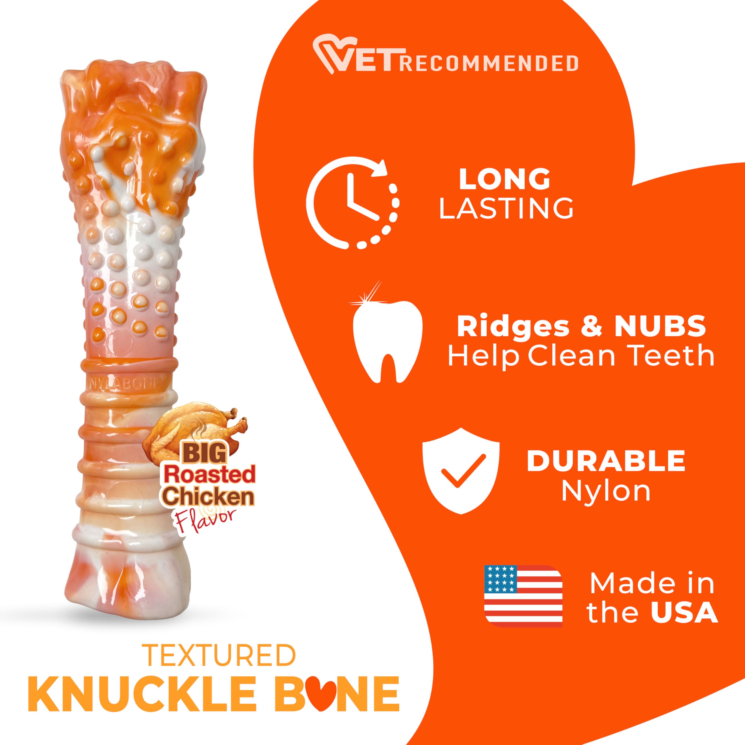 Nylabone Original Bone Power Kauspielzeug für Hunde zum 70. Geburtstag, langlebiges und Robustes Hundespielzeug für Aggressive Kauer, mit geröstetem Huhngeschmack, Größe XL, 1 Stück