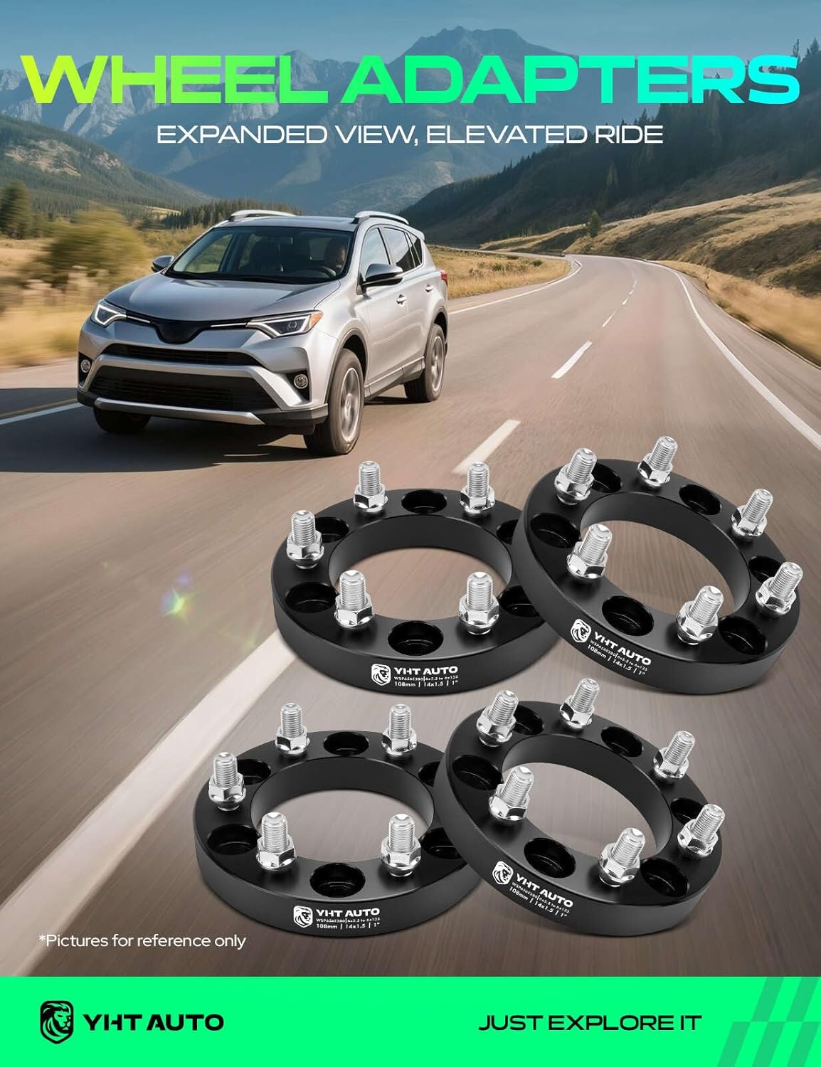 YHTAUTO 6x5.5 to 6x135mm Wheel Adapters 1" Compatible with Chevrolet Cadillac GMC Ram Models: Silverado Yukon, Tire Spacers w/M14x1.5" & 12.9 Grade Studs, 108mm Center Bore 6 Lug 4PCS