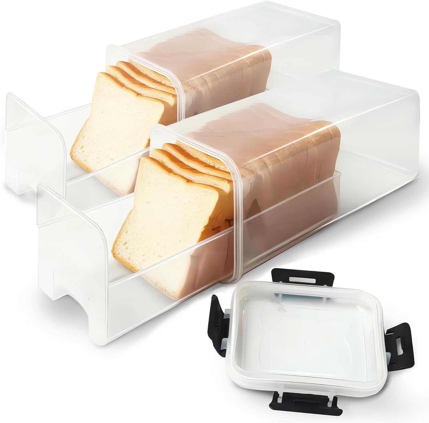 CZWL&HG Bread Storage Container with Drawer Tray,2 Pack Plastic Bread Box,Airtight Container for Homemade Loaves and Baked Goods, BPA Free Food Storage for Kitchen (Black - 2 Pack)