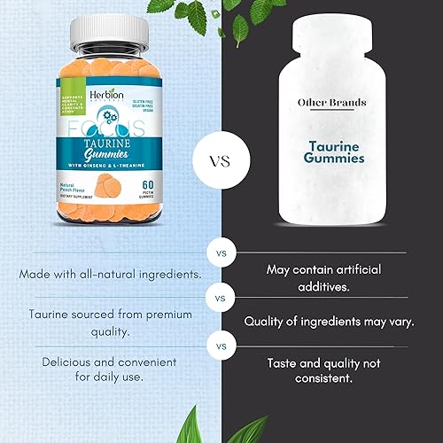 Miniatura 6 de HERBION Naturals - Gomitas de taurina con ginseng, L-teanina, vitamina C, B3, B6 y B12, apoyan la claridad mental y la concentración*, sabor natural