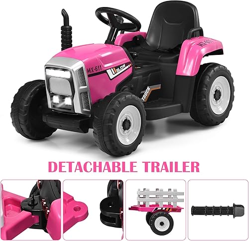 Miniatura 3 de OLAKIDS Tractor de paseo de 12 V para niños, ruedas 2 en 1 con remolque desmontable, vehículo eléctrico con control remoto parental, cambio de 3