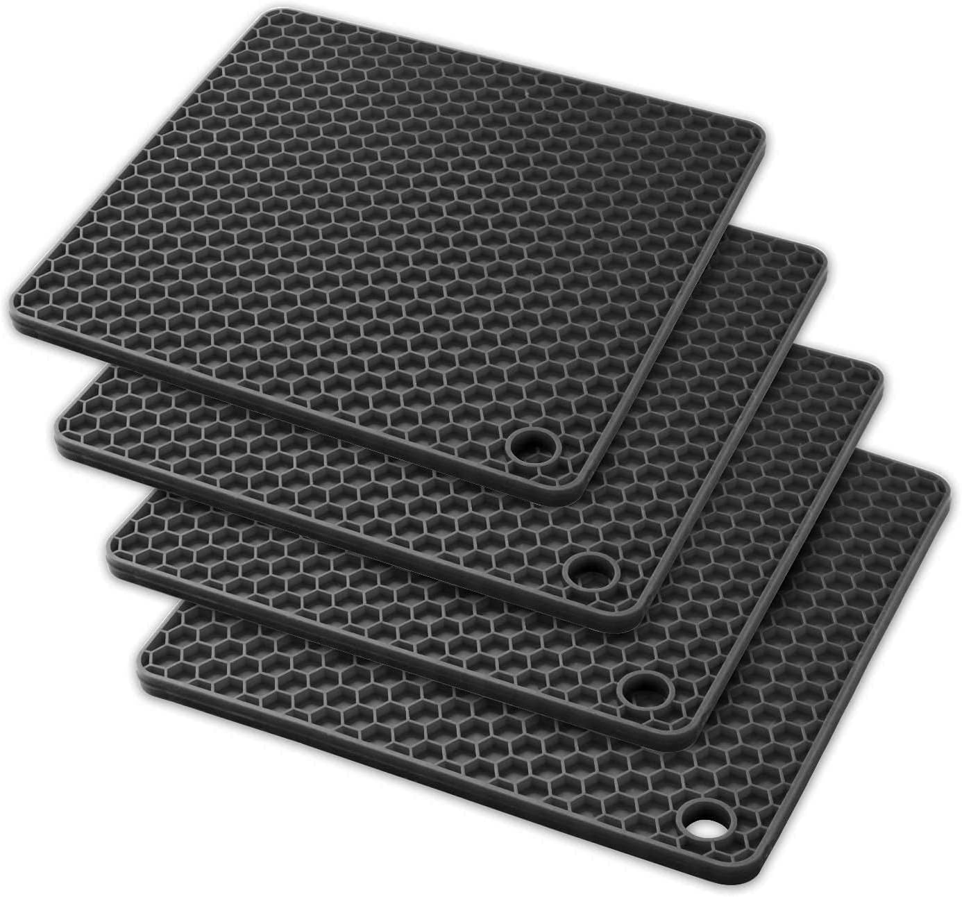 Silicone Pot Holder Set - Heat Resistant Trivet Mats With Spoon Rest & Jar Opener In Blue