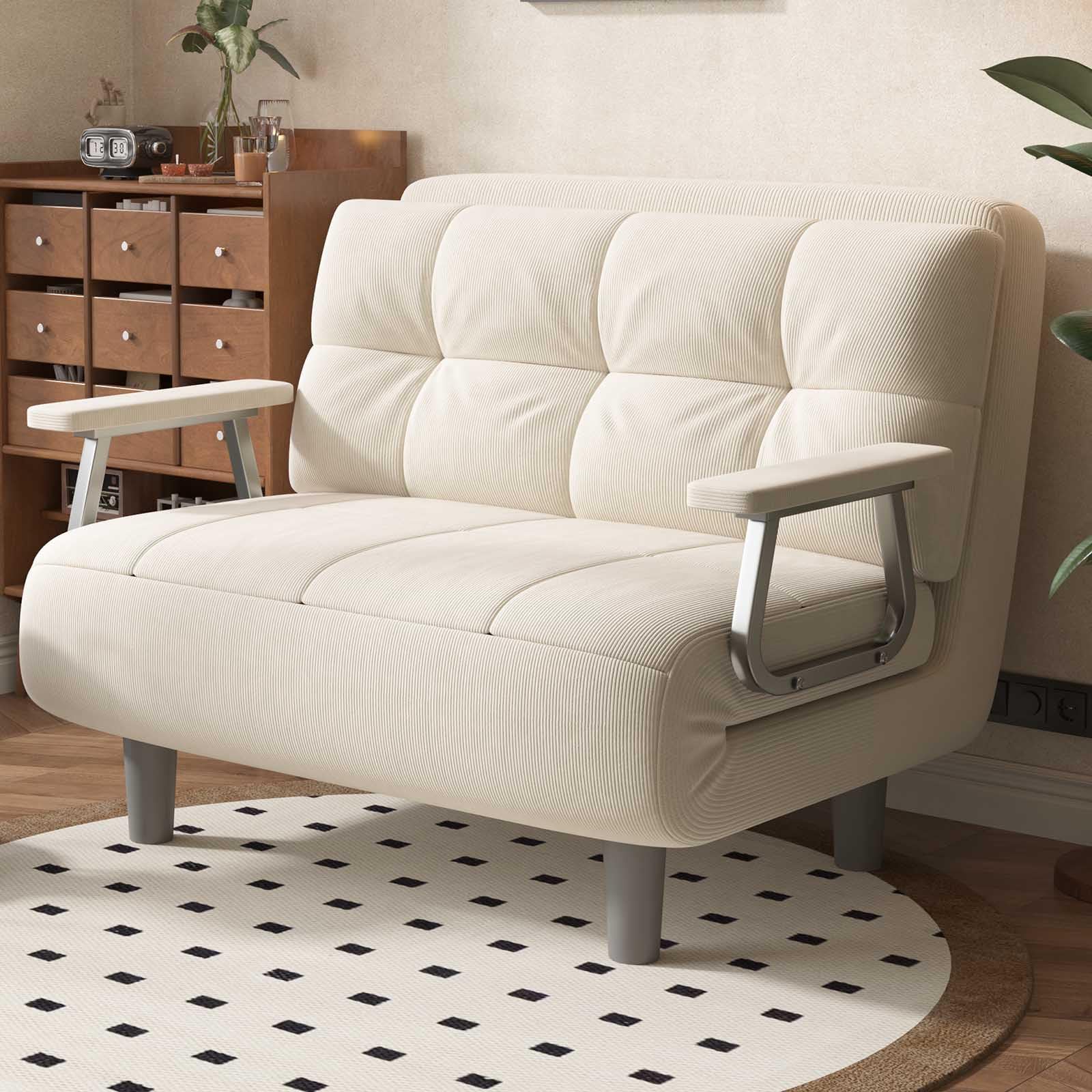 Schlafsessel 3 in 1 Mit Bettfunktion, Klappsofa Schlafsessel 2 Sitzer, Verstellbarer Rückenlehne 5 Winkel, Hochelastische Schwammfüllung, für Wohnzimmer, Schlafzimmer,002
