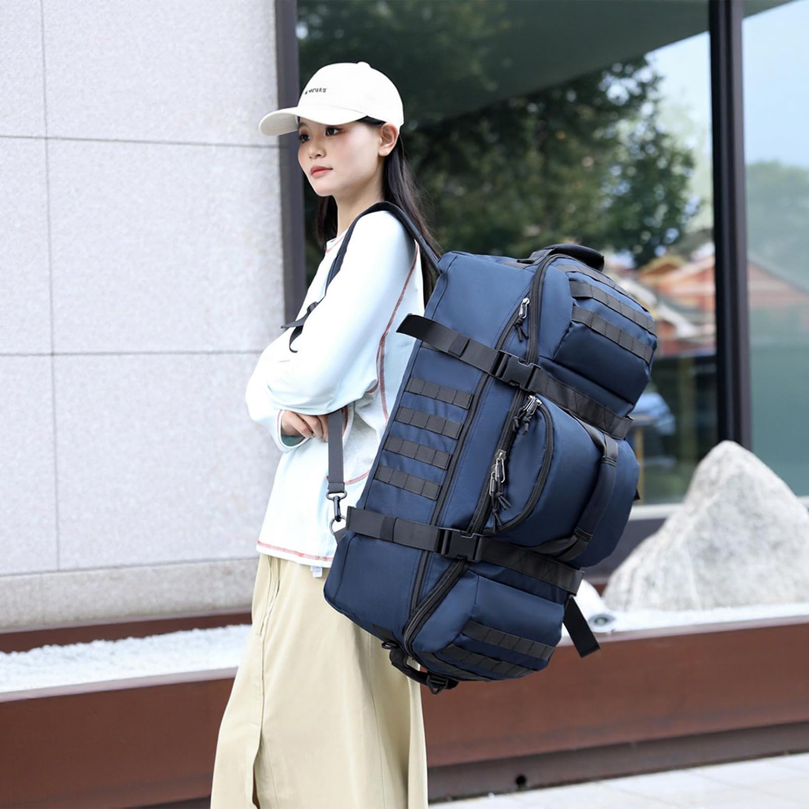 Sac De Voyage à roulettes 80L Grande Sac à Dos Sport Duffle Bag Imperméable Oxford Sport Bagage avec Compartiment Bretelles Pliable pour Camping randonnée Weekend Gym