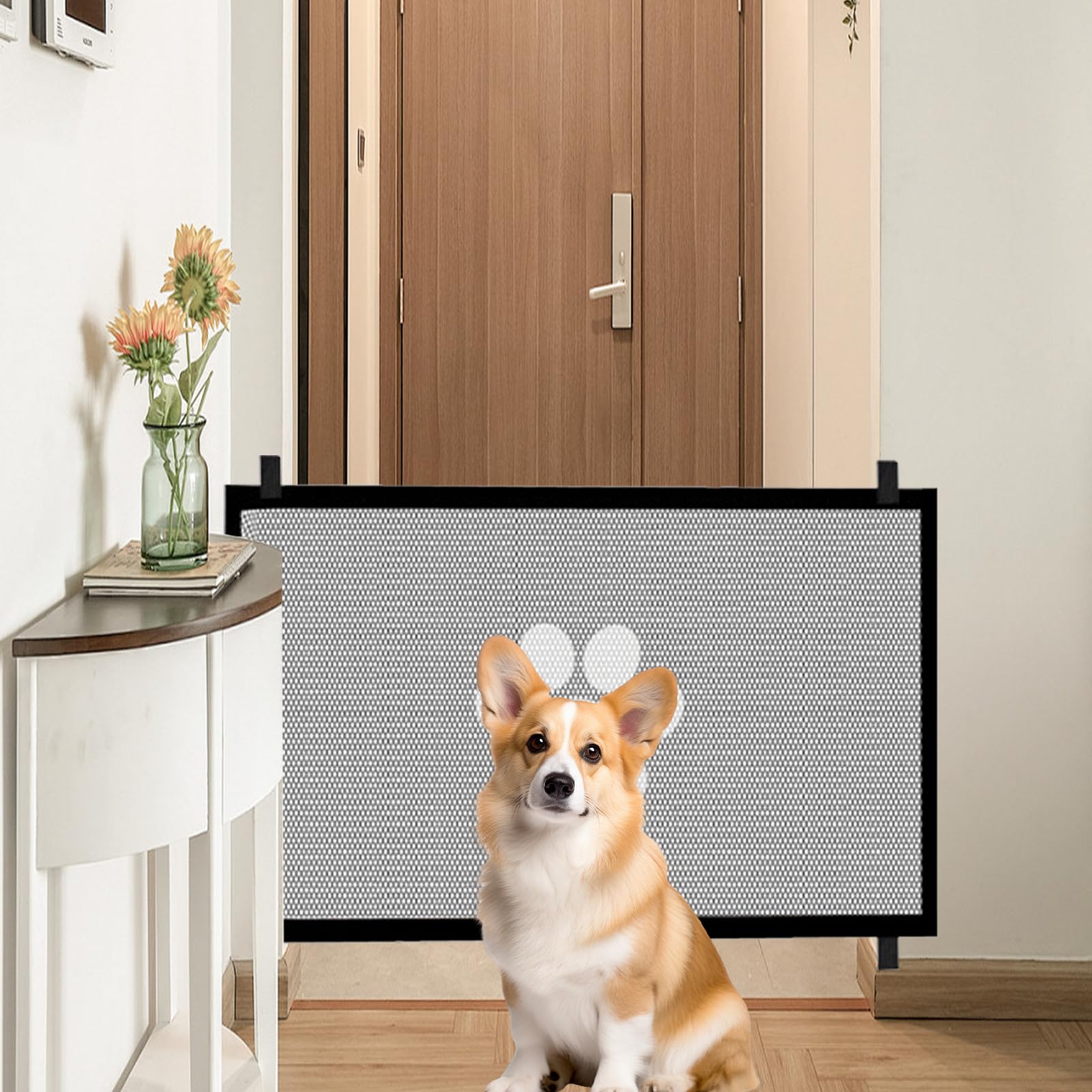 Barrière de Sécurité 110x78CM, Barriere de Securite Chien Résistante à l'usure et à la Déchirure, Barrière de Sécurité Chien sans Percage Adaptéee aux Escaliers, Couloirs, Cuisines