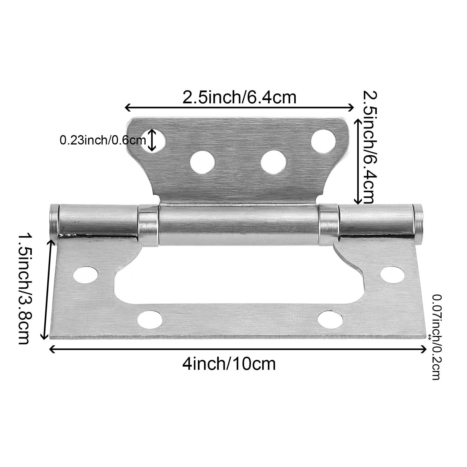ZOENHOU 16 Stück 10,2 x 7,6 cm Türscharniere ohne Einstecken, strapazierfähig, gebürstetes Nickel, bündige Türscharniere, Edelstahl-Türscharniere Beschläge mit Schrauben, Silber